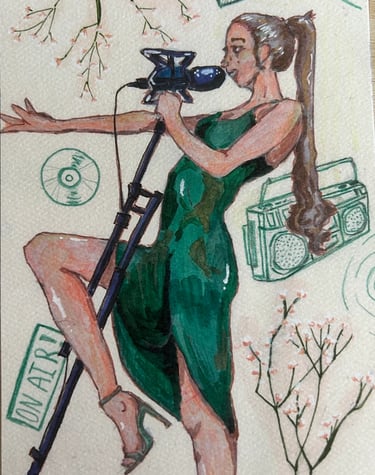 Original Takara Welter Mixed Media Painting on Paper, titled "On the Air"