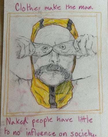 "Original Takara Welter Mixed Media Painting on Paper, Clothes Make the Man"