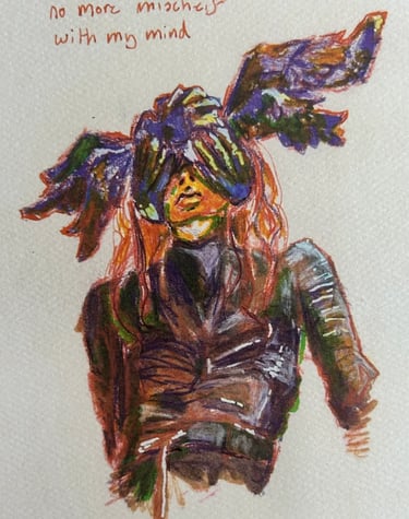 Original Takara Welter Mixed Media Painting on Paper, "no More Mischief with My Mind"
