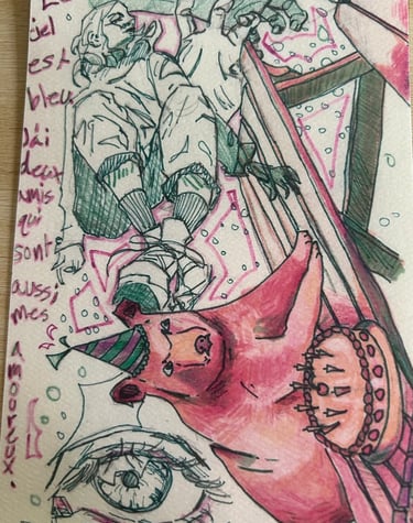 Original Takara Welter Mixed Media Painting on Paper, titled 'Birthday Party''