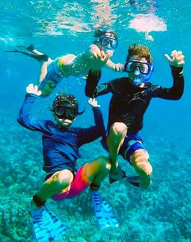 a group of people in scuba gear in the water