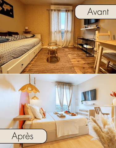 image, avant- après d'un appartement en conciergerie Opti'Nest airbnb au Val d'Europe