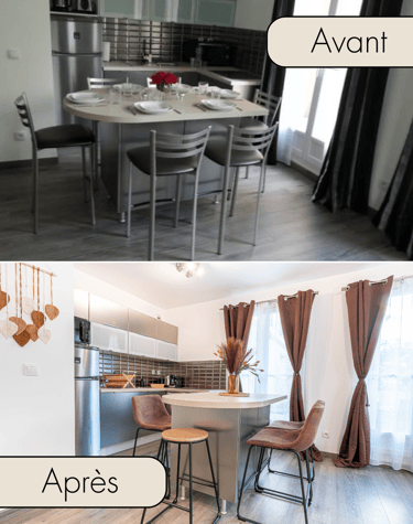image, avant- après d'un appartement en conciergerie Opti'Nest airbnb au Val d'Europe