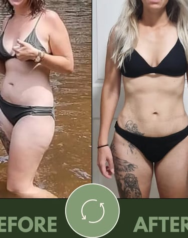 woman with before and after pictures of weight loss