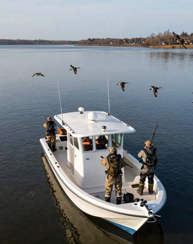 Sunrise over a misty marsh with a Carolina Skiff ready for a hunt