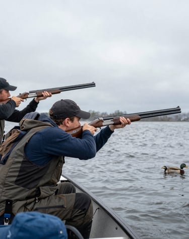 Group of hunters celebrating a successful day on the water