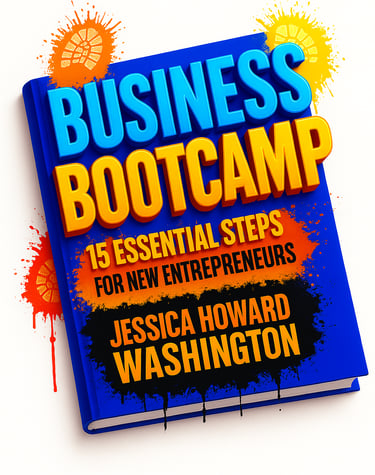 a book cover with a blue book and painted boot prints