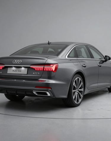 Sleek black sports car parked under soft lighting with a subtle yellow accent reflection.