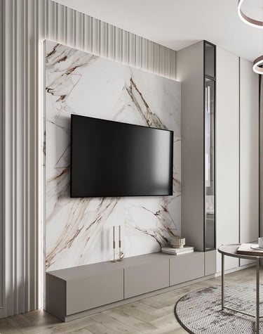 kvarco akmeniu dekoruota siena