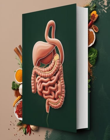 Aparato digestivo humano que muestra el intestino delgado, zona afectada por el SIBO o sobrecrecimiento bacteriano, relaciona