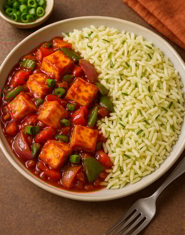 Chili Paneer With Lemongrass Rice