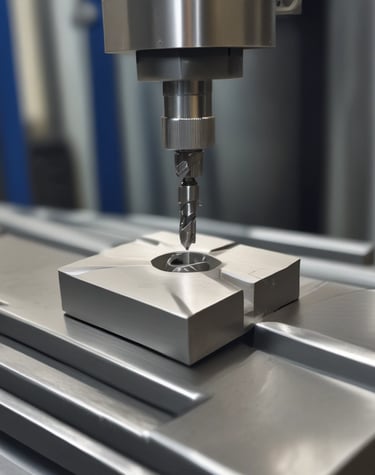 A close-up view of a metallic machine part with a prominent cylindrical feature. The surface is dark and glossy, with visible welds and textural details on the surrounding metal.