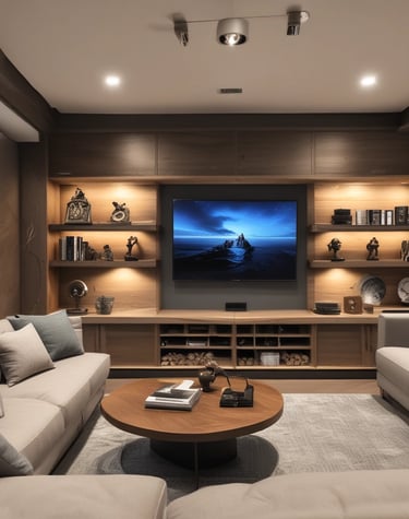 Ornate glass and gold decorative items are arranged on a tray, surrounded by crystal chandeliers and a warm ambient glow. The luxurious design features intricate details and craftsmanship.