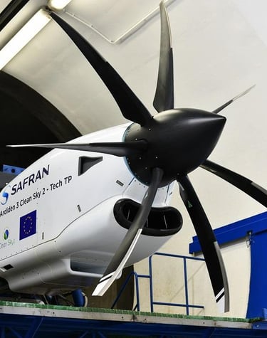 A close-up view of SAFRAN turbo-prop engine.