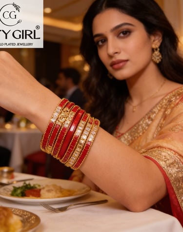 City Girl Jewellery - citygoldbangles - 18 Carat Gold Plated  - Party Wear - Bangles Set