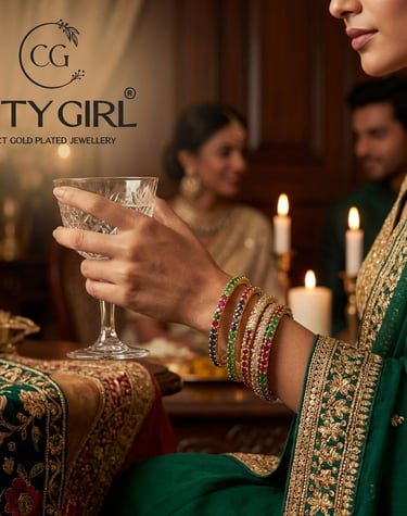 City Girl Jewellery - citygoldbangles - 18 Carat Gold Plated  - Party Wear - Bangles Set