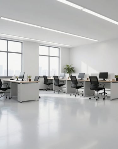 Ein Büro mit glänzenden Boden
