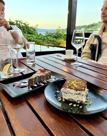 Two homemade cakes served at Pasarela on Solta during dinner after boat trip from Split