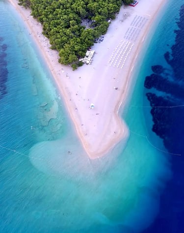 Aerial view of Zlatni Rat (Golden Horn Beach) during a private boat tour from Split
