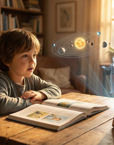 a young boy sitting at a table with a laptop and a laptop