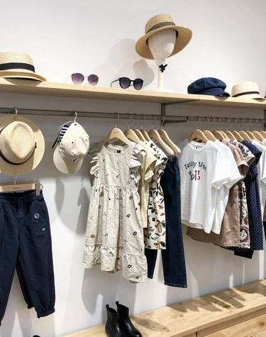 Colorful girls' boxer shorts neatly arranged on a wooden table