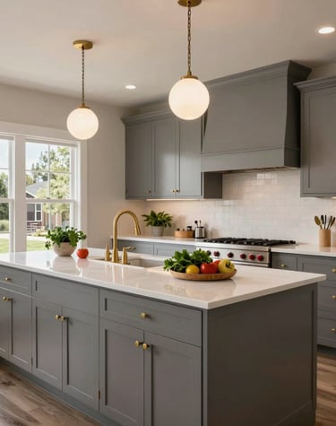 Benjamin Hernandez inspecting a remodeled kitchen with modern fixtures.