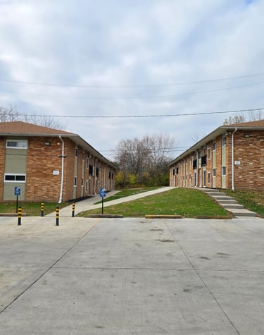 Two completely rebuilt buildings.