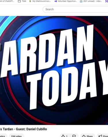 Tardan Today YouTube show graphic with bold white text on a blue circular background.
