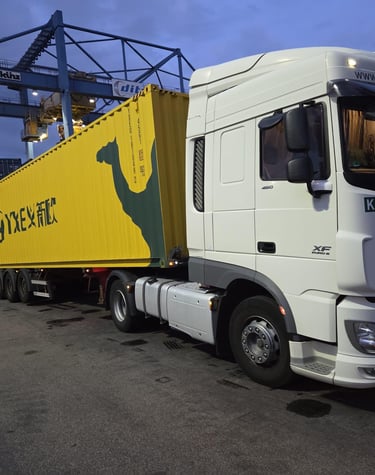LKW Beladung mit Überseecontainer im Duisburg im Hafen DIT