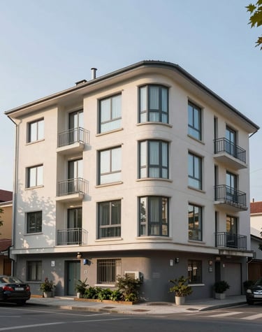 A sparkling clean window reflecting a bright blue sky in Bailleul.