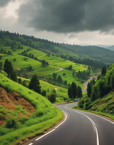 A panoramic view of Ooty's rolling green hills under a clear blue sky.