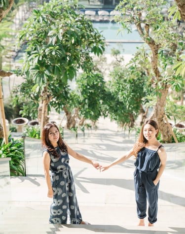 mother and daughter walking at kempinski bali nusa dua
