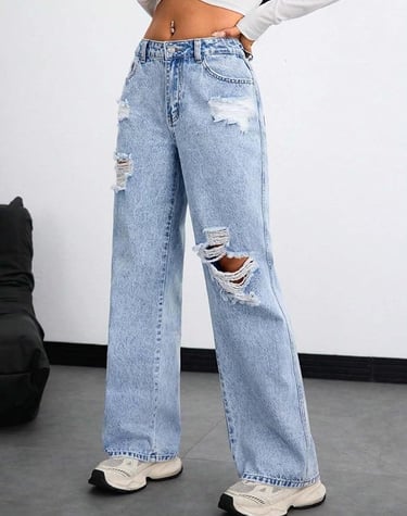 Ripped blue denim