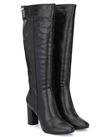 high knee black boots with heels for women