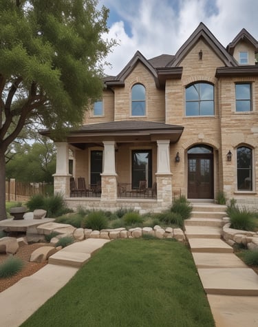 a house with a stone walkway and a stone walkway