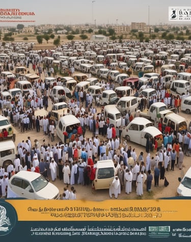 High-rise residential buildings featuring laundry hanging on poles extended from the windows. The walls of the buildings are painted in a mix of white and red. The image conveys a sense of urban living and community.