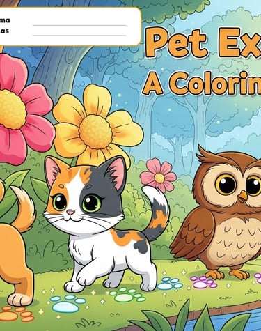 sampul ebook mewarnai dengan tema hewan seperti anjing, kucing, tikus, dan burung hantu