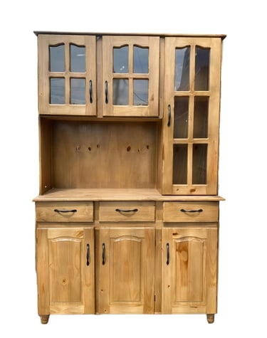 a wooden cabinet with a wooden cabinet and glass doors
