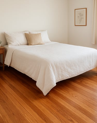 a bedroom with a freshly installed hardwood floor in Fulshear Texas