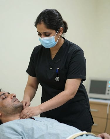 A registered nurse providing care to a patient.