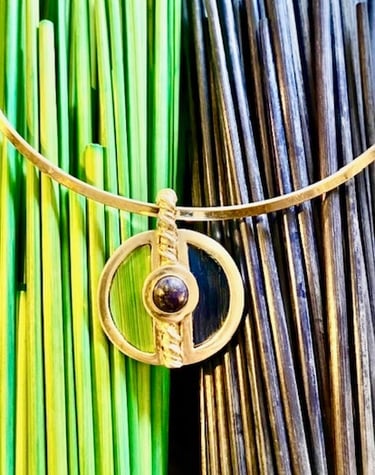Pendentif en argent écologique et marqueterie de paille
