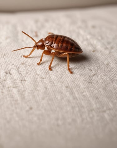 A detailed close-up of a bug with a textured, brownish exoskeleton and two prominent antennae. The insect's surface appears dotted and rugged, showcasing its natural camouflage.
