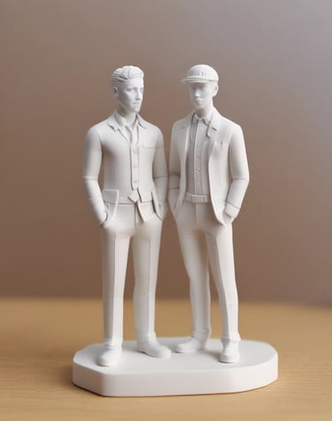 Modern workspace with 3D printers actively creating layered designs.