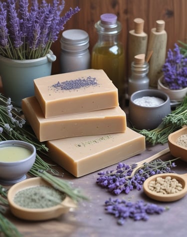 A serene workspace featuring soap-making tools and materials.
