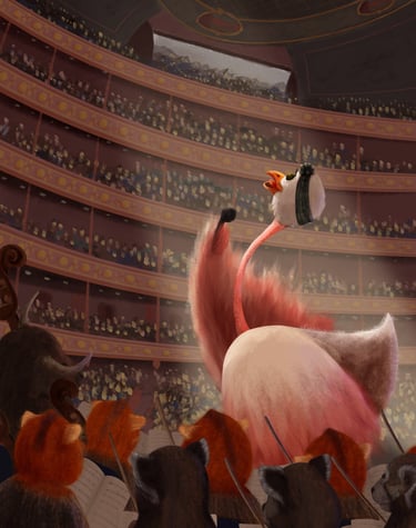 un escenario en un teatro y la cantante mirando al publico, la cantante es Ruth, personaje de  Leo