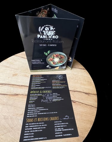 conception et impression cartes menus boissons pane-vino clichy