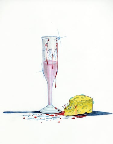 Spare Splinters, front cover, dark poetry, shattered glass, blood, moldy cheese