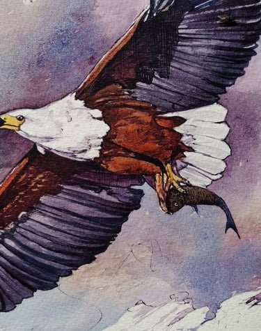 a bird flying through the air with a bird in the background