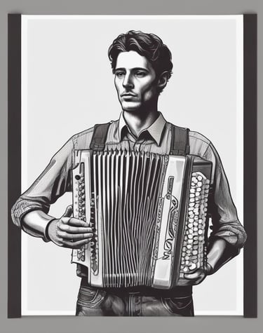 man playing blue accordion during daytime