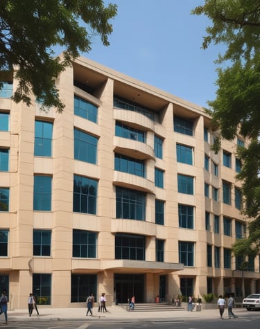 A vibrant aerial shot of Manglaytan University's main campus building surrounded by green lawns.